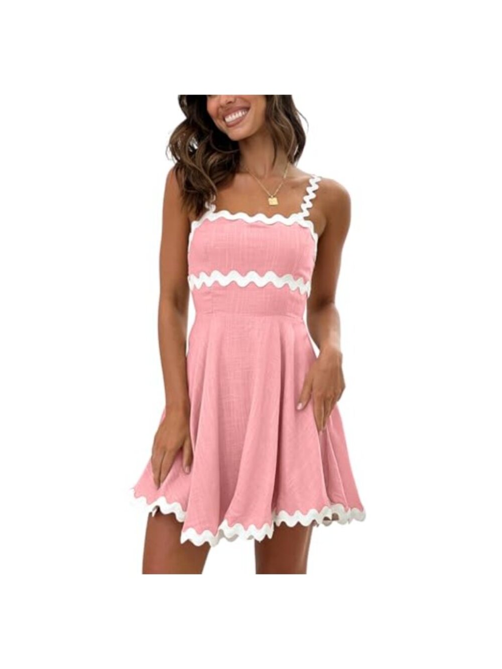 Women's Sleeveless Smocked Backless Mini Dress Flowy A-Line Square Neck Ric Rac